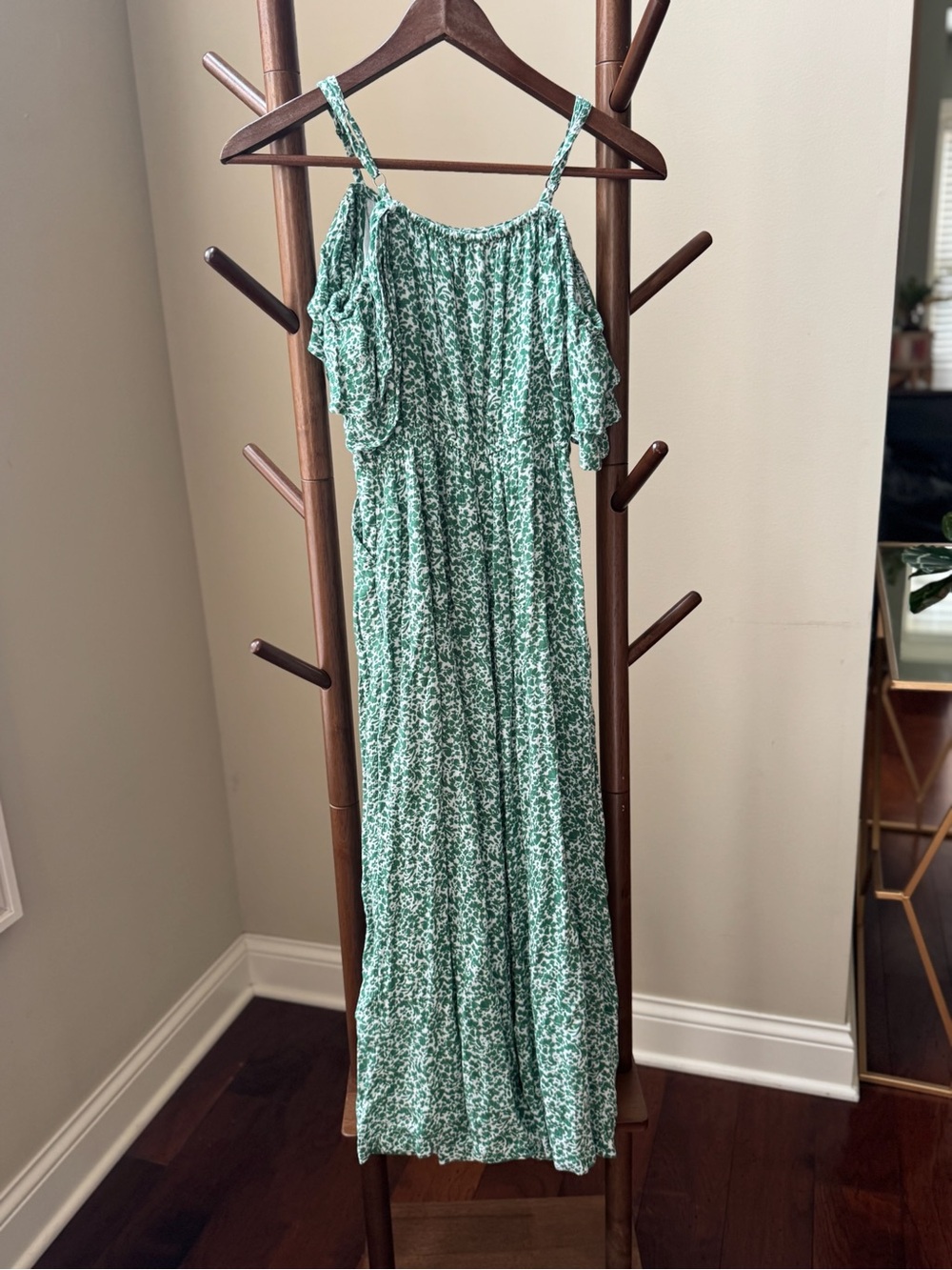 abercrombie kids Green Floral Cold-Shoulder Maxi Dress